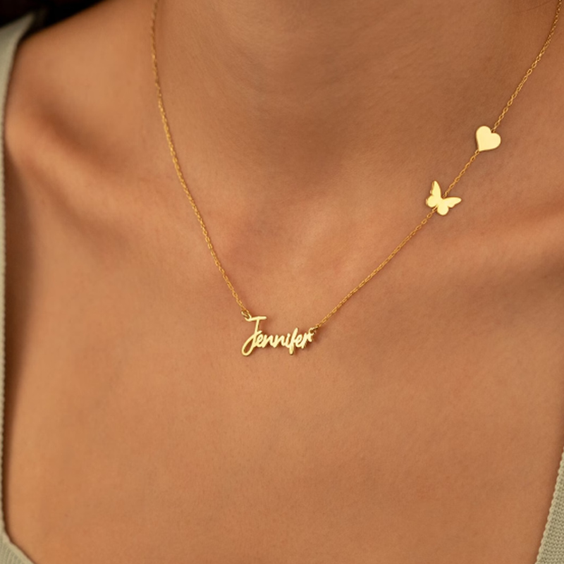 شخصية مخصصة فراشة شكل قلب اسم  - مراجعة Birth Flower Necklace وسعره